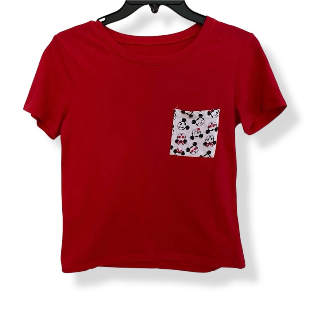 Disney Mickey & Minnie Mouse Pocket Short Sleeves Red Tee Top Women's Size S